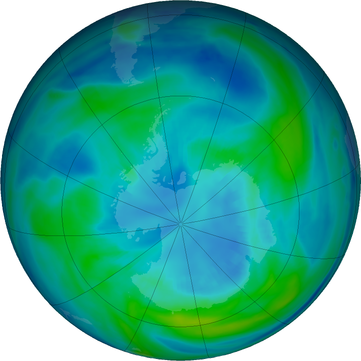 Antarctic ozone map for 09 April 2017
